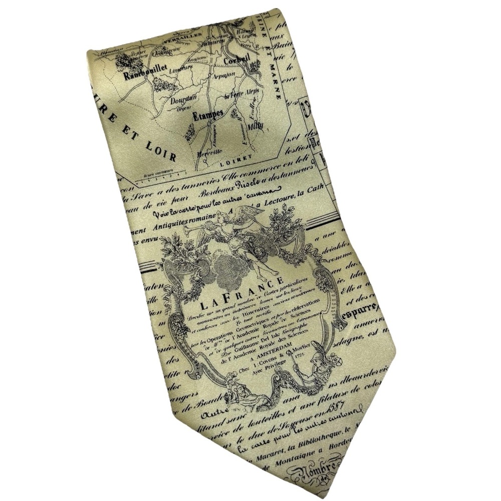 Vintage Museum Artifacts Hand Made Silk Tie Map Of  France Mens 58"